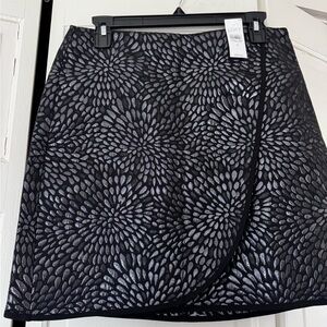 LOFT Black Metallic Floral Wrap Mini Skirt